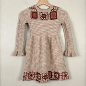 Dress Girl 8 Boho Retro Hippie Folk Cottagecore Knit Granny Square Crochet